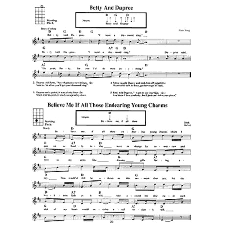 Sheet music for mandolin of the song 'Betty And Dupree' with lyrics and chords on a white background