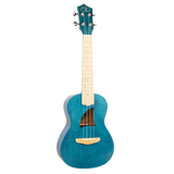 A blue ukulele with Eddy Finn branding on a white background
