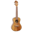 A ukulele with light colored wood and Eddy Finn branding on a white background