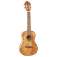 A ukulele with light colored wood and Eddy Finn branding on a white background