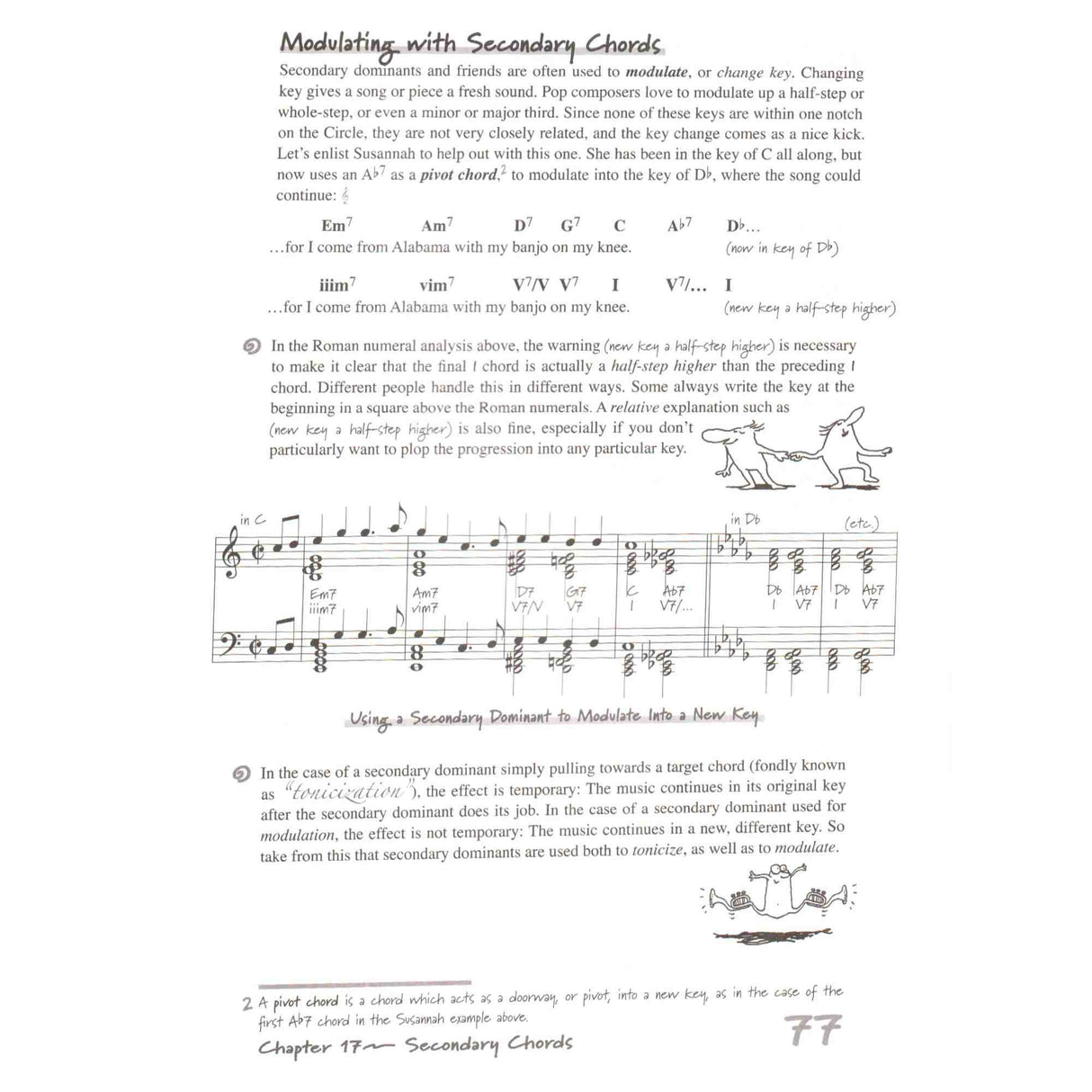 Music theory book page with chord diagrams and text on a white background