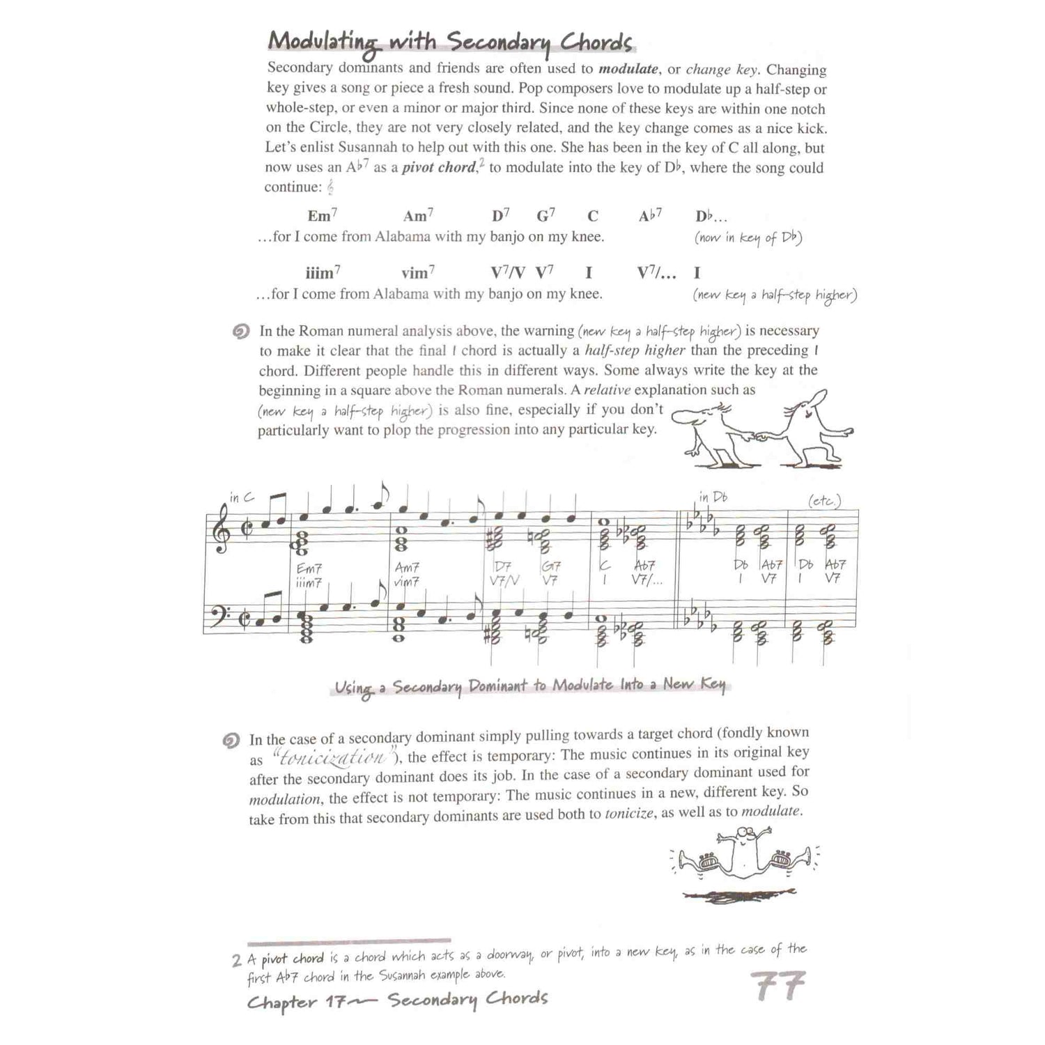 Music theory book page with chord diagrams and text on a white background