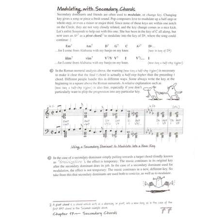 Music theory book page with chord diagrams and text on a white background