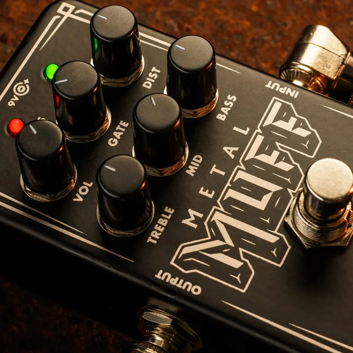 A close, angled view of the Electro-Harmonix Nano Metal Muff guitar pedal.