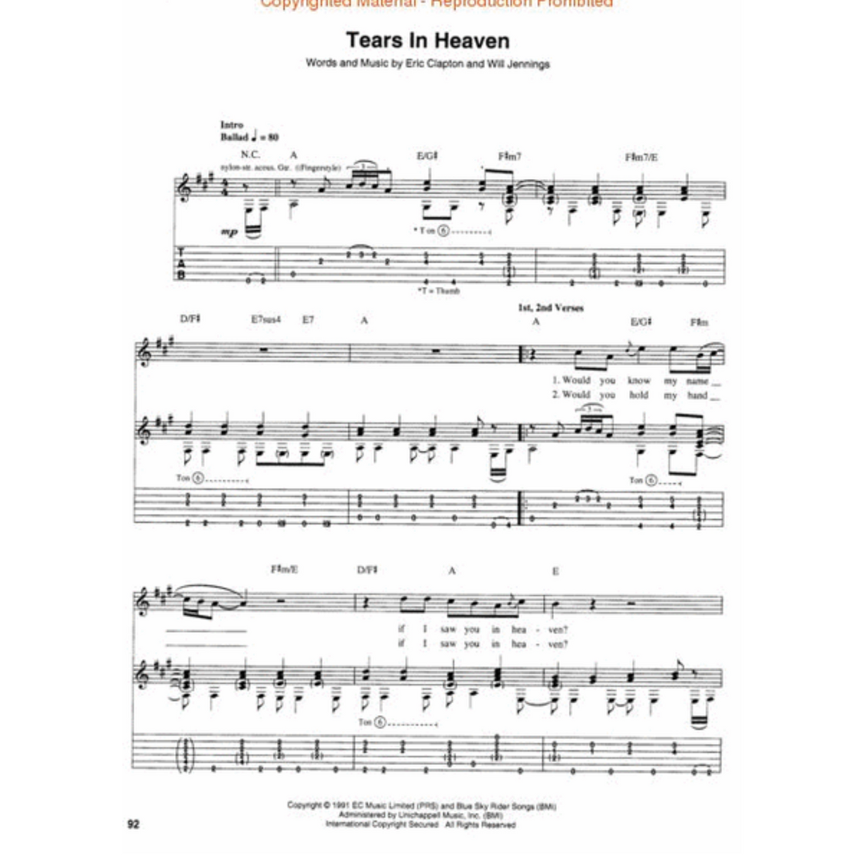 Eric Clapton - Unplugged, Guitar Recorded Versions TAB