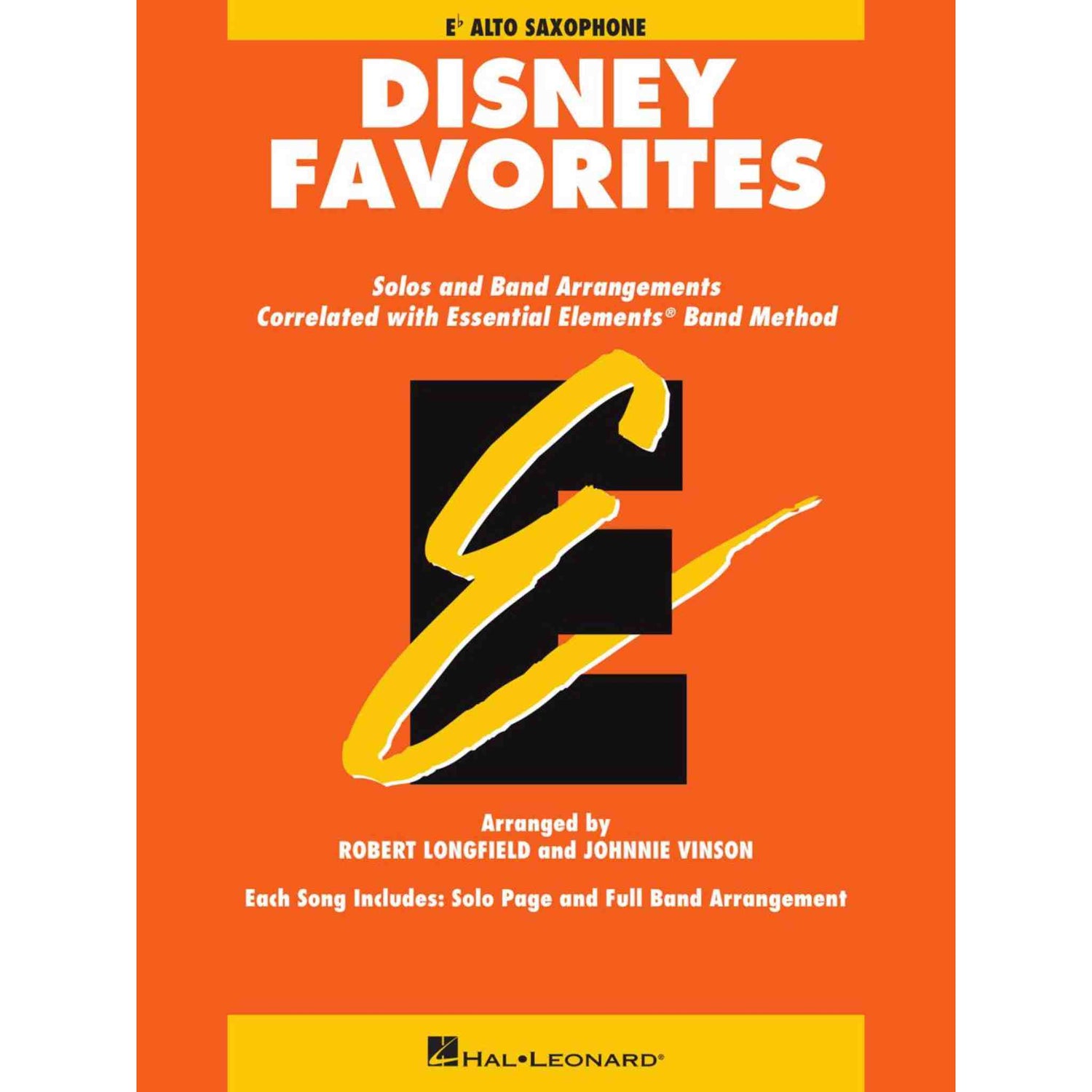 Book cover of 'Disney Favorites' for alto saxophone with orange and yellow design.