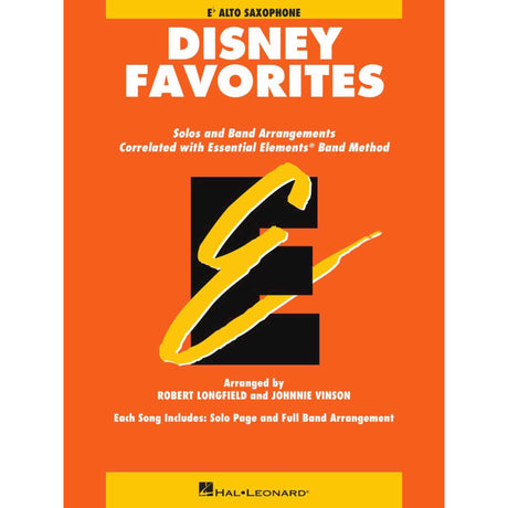 Book cover of 'Disney Favorites' for alto saxophone with orange and yellow design.