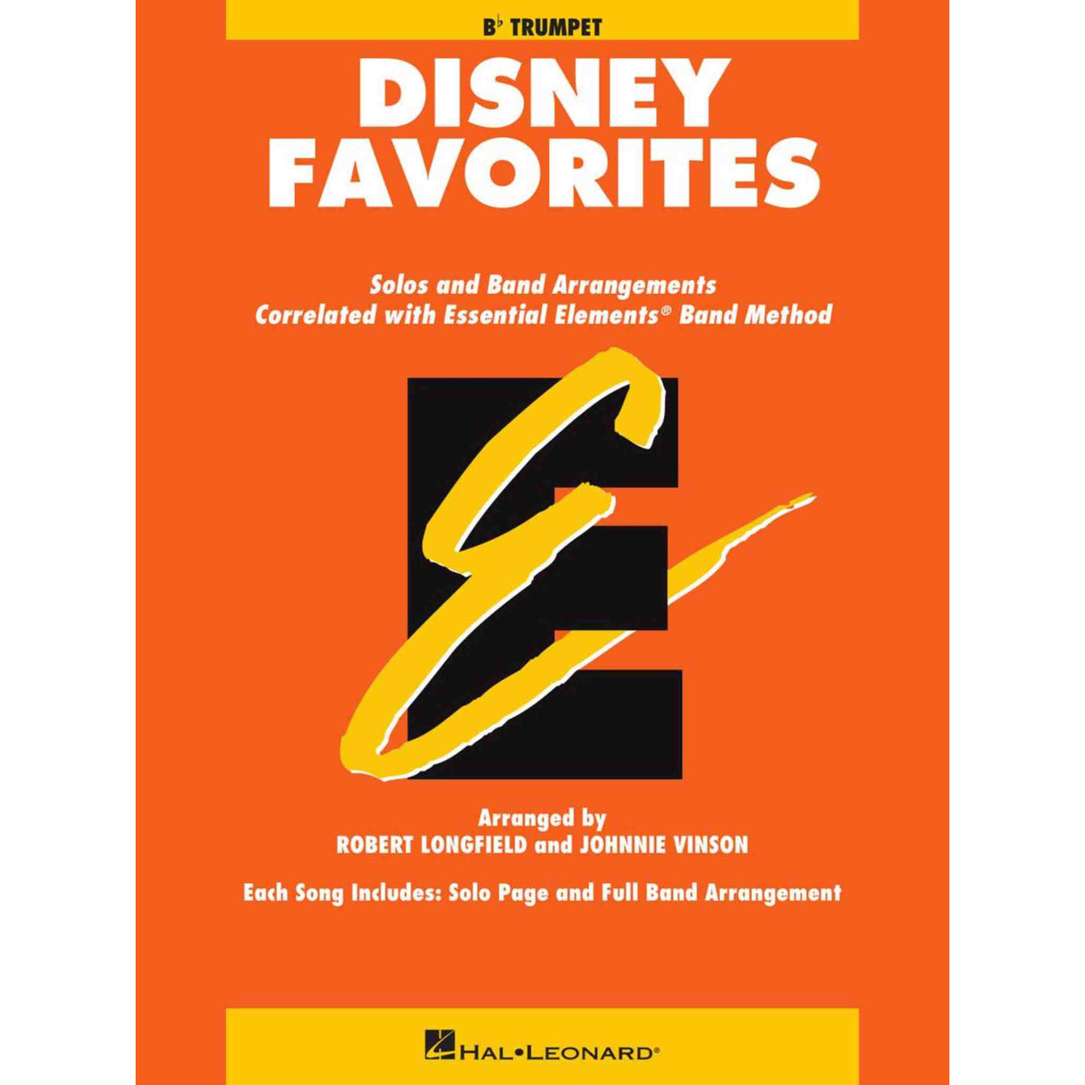 Book Cover of Disney Favorites b flat trumpet songs. Cover is orange with yellow and black.