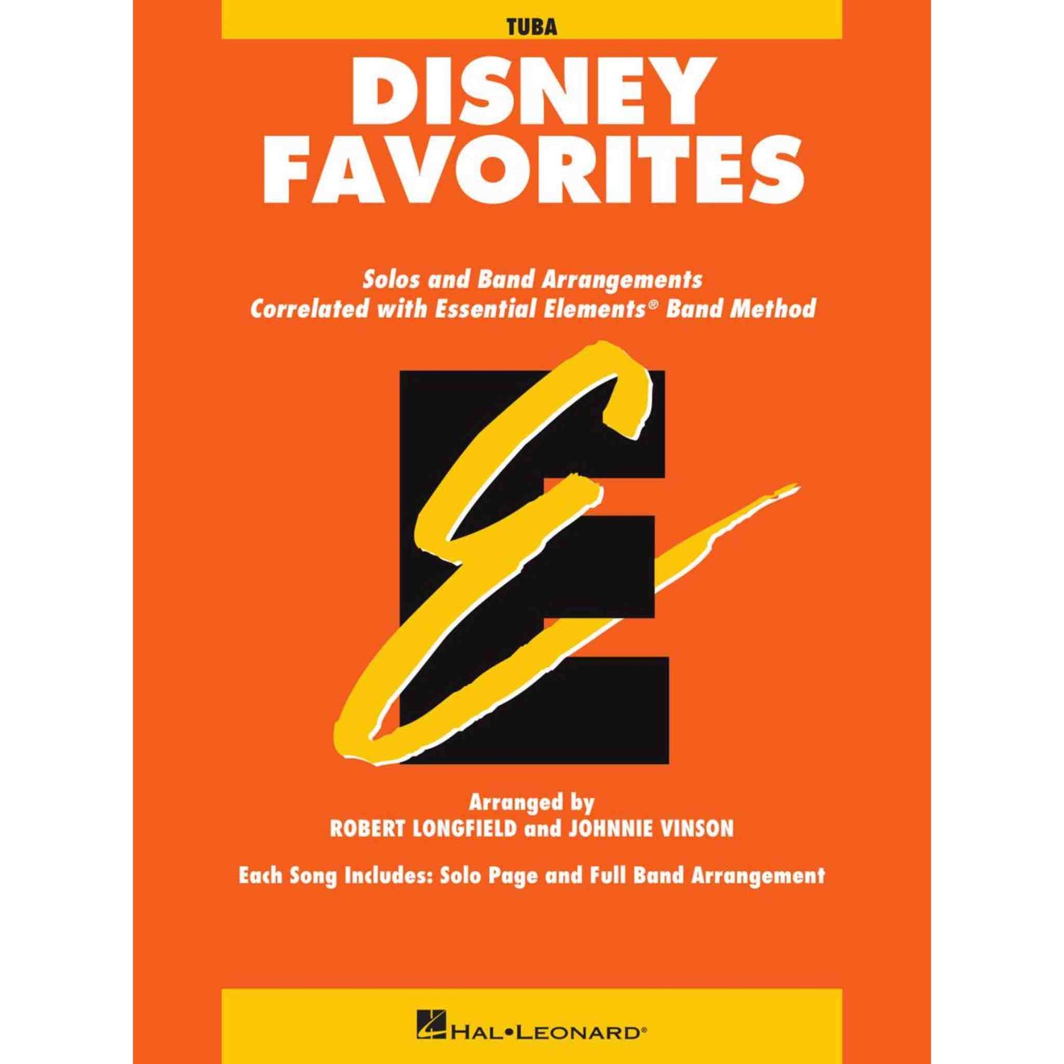 Book cover of 'Disney Favorites' for tuba with orange background and yellow text