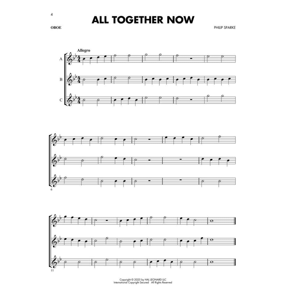Sheet music for 'All Together Now' for oboe by Philip Sparke with musical notation on a white background.