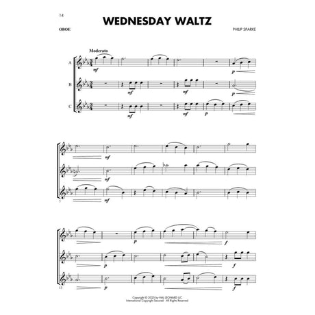 Oboe Sheet music for 'Wednesday Waltz' by Philip Sparke with musical notation on a white background.