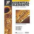 Book cover of 'Essential Elements for Band' for tenor saxophone book 1 with a saxophone on a yellow background