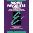 Music book cover for 'Movie Favorites for Strings Violin' by Hal Leonard on a purple background