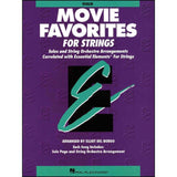 Music book cover for 'Movie Favorites for Strings Violin' by Hal Leonard on a purple background