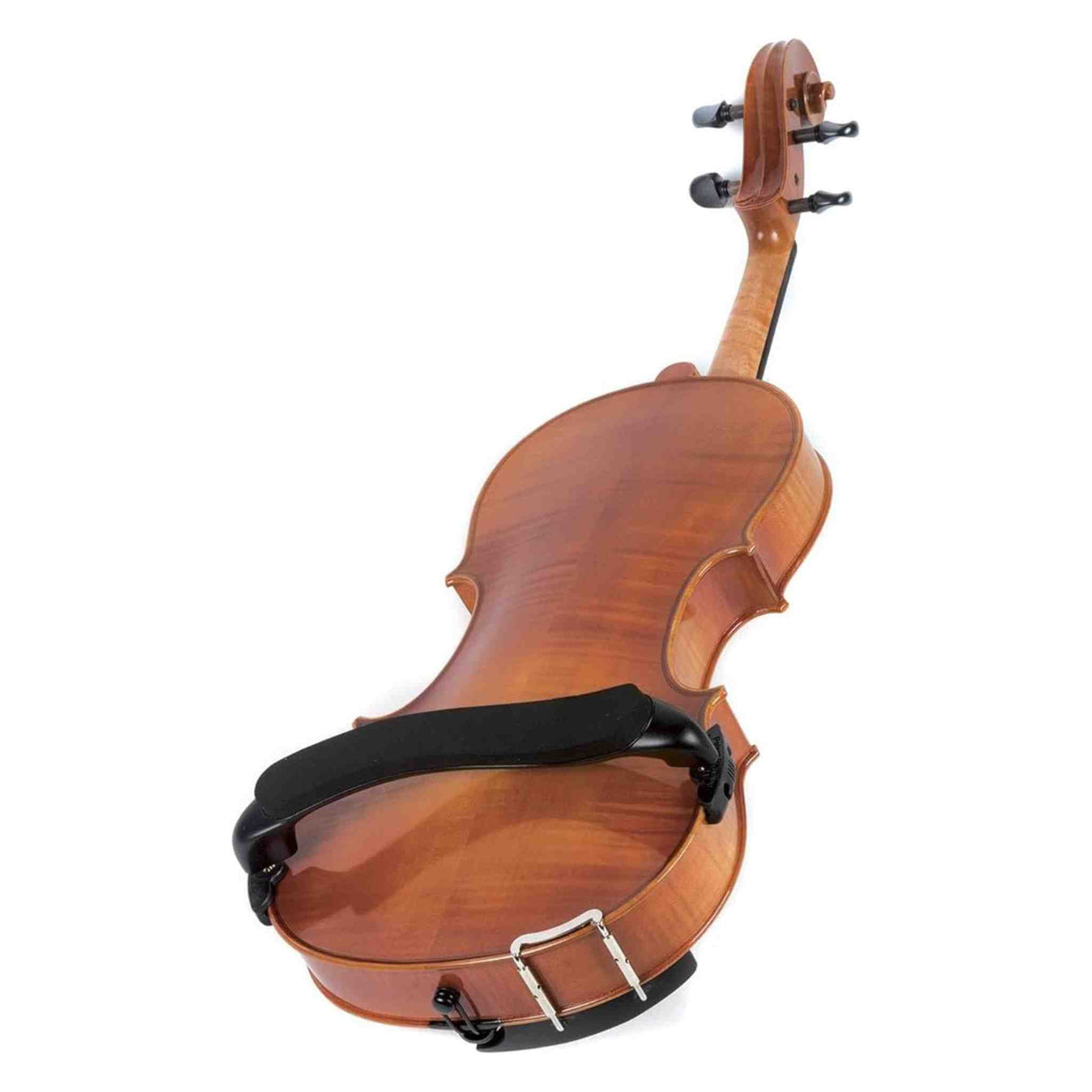 Viola with a black shoulder rest on a white background