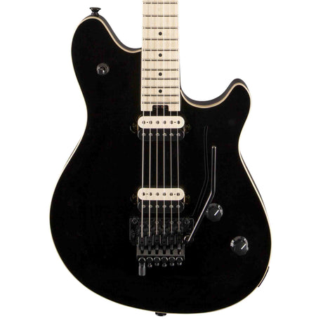 A close-up picture of the body of a black Wolfgang® Special electric guitar on a white background.