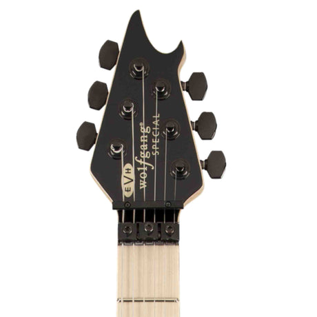 Guitar headstock with 'EVH Wolfgang Special' branding on a white background