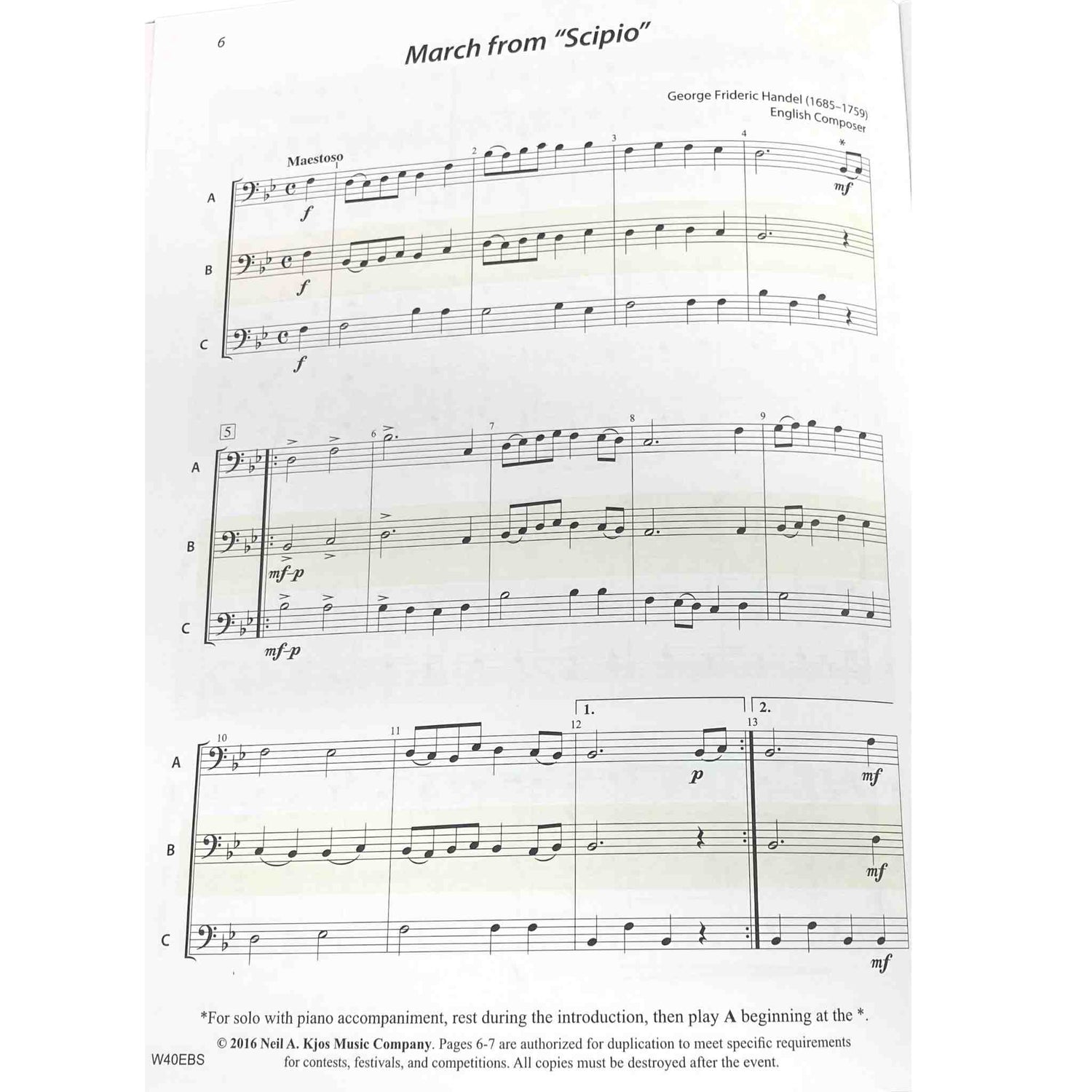 Sheet music for 'March from Scipio' by George Frederic Handel on a white background
