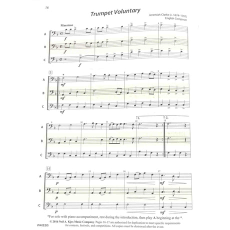 Sheet music for 'Trumpet Voluntary' by Jeremiah Clarke on a white background