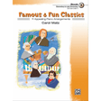 The image shows a piano music book titled "Famous & Fun Classics" by Carol Matz, Book 3 for elementary to late elementary level (UK Exam Grade 1). The cover features colorful, collage-style portraits of famous classical composers like Bach and Beethoven against a blue background with a yellow border. Published by Alfred Music, the book offers 11 accessible piano arrangements designed to engage and educate young pianists.