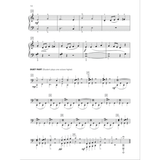 The image shows a page of sheet music with treble and bass clefs, likely for piano. It includes musical notation, measure numbers, dynamic markings (mf, f, pp), performance instructions (cresc., fingering), a labeled duet section with an octave-up note for the student, pedal markings, and expression cues. This appears to be from a piano method book designed for instructional duet play.