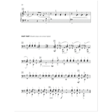 The image shows a page of piano sheet music featuring treble and bass clefs, musical notes, rests, and rhythmic patterns. It includes measure numbers, dynamic markings like "mf" and "mp," performance instructions such as "cresc.," fingering numbers, and a duet section labeled for student one octave higher. The layout suggests it’s from a beginner to intermediate piano method book with solo and duet parts.