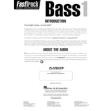 Bass 1 introduction page from FastTrack Music Instruction with Hal Leonard branding.