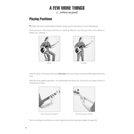 Bass guitar playing positions guide with text on a white background