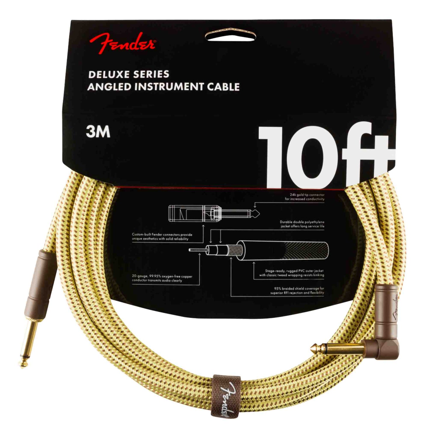 Fender Deluxe Series Tweed Instrument Cable - Straight/Angle - Tweed - 10FT