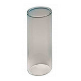 The image shows a clear glass guitar slide, a cylindrical tube used as an accessory for slide guitar playing. It features a classic straight-walled design. Guitar slides are worn on the ring or pinky finger to glide along strings, producing smooth, bending tones common in blues, rock, and country. Glass slides offer bright tone, smooth contact, durability, and good sustain, essential for achieving the distinctive bottleneck sound.