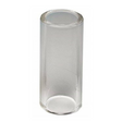 The image shows a clear glass guitar slide, a cylindrical tube worn on a finger to create smooth sliding sounds on guitar strings. Popular in blues, country, and rock, it produces a bright tone with good sustain. Its smooth surface allows effortless glides and pitch bends, making it a key accessory for slide guitar techniques across various musical styles.