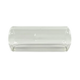 The image shows a clear glass guitar slide, a cylindrical tube worn on the finger to play slide guitar. It glides smoothly along the strings on the fretboard, creating bright, sustained tones favored in blues, country, and rock music. Glass slides are prized for their smooth surface and excellent resonance, helping guitarists achieve the classic slide sound popularized by artists like Duane Allman and Bonnie Raitt.