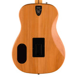 Close up of the back body of a Fender Highway Series Solid Spruce Top Dreadnought acoustic-electric guitar.