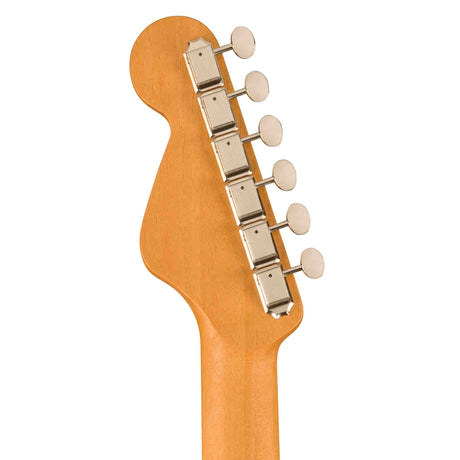 The back of the headstock for a Fender Highway Series Solid Spruce Top Dreadnought acoustic-electric guitar.