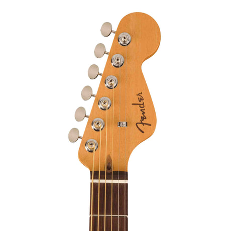 Front view of the headstock of a Fender Highway Series Solid Spruce Top Dreadnought acoustic-electric guitar.