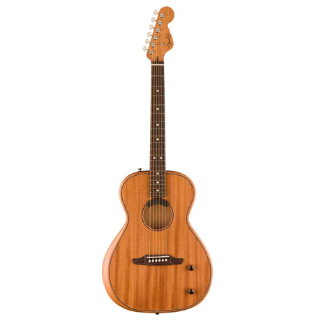 front view of a Fender Highway Series Parlor acoustic electric all mahogany guitar. 