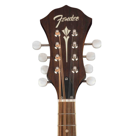 Fender Mandolin headstock with brand logo on a white background