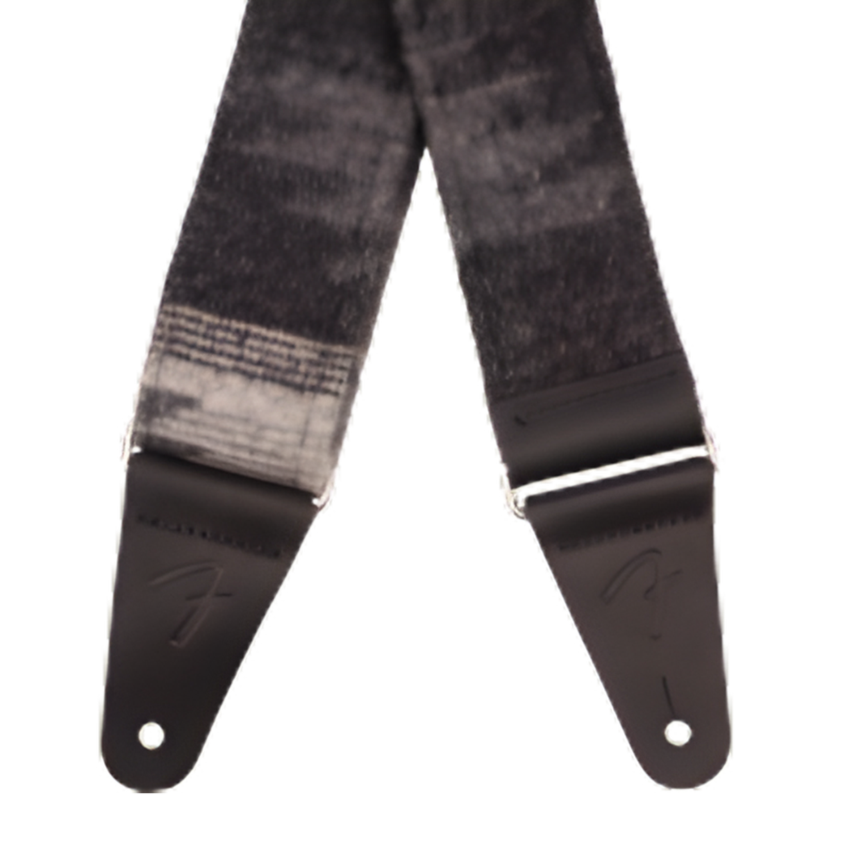 Guitar strap with black and gray pattern on a white background