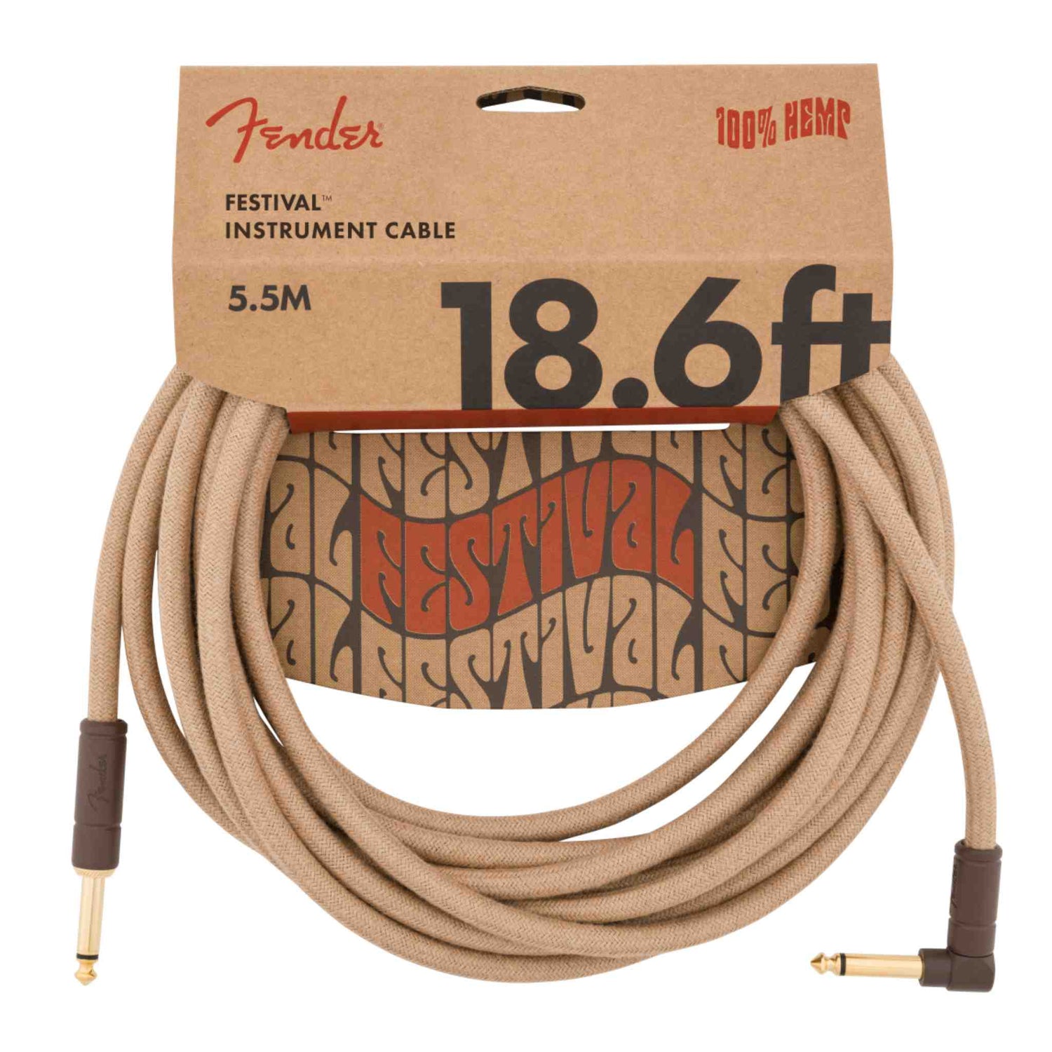 Fender Festival Instrument Cable - Straight/Angle - Pure Hemp Natural - 18.6FT