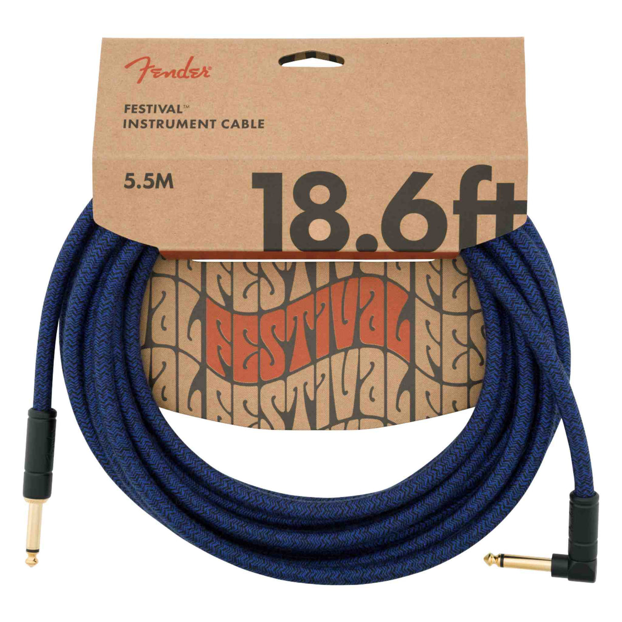 Fender Festival Instrument Cable - Straight/Angle - Pure Hemp - Blue Dream - 18.6FT