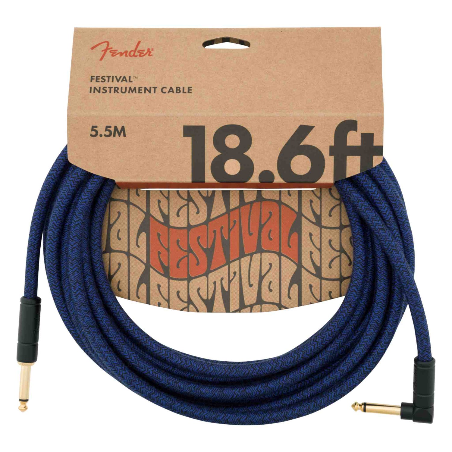 Fender Festival Instrument Cable - Straight/Angle - Pure Hemp - Blue Dream - 18.6FT