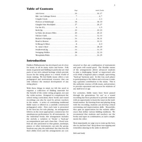 Table of Contents and Introduction page from a book of fiddle music.