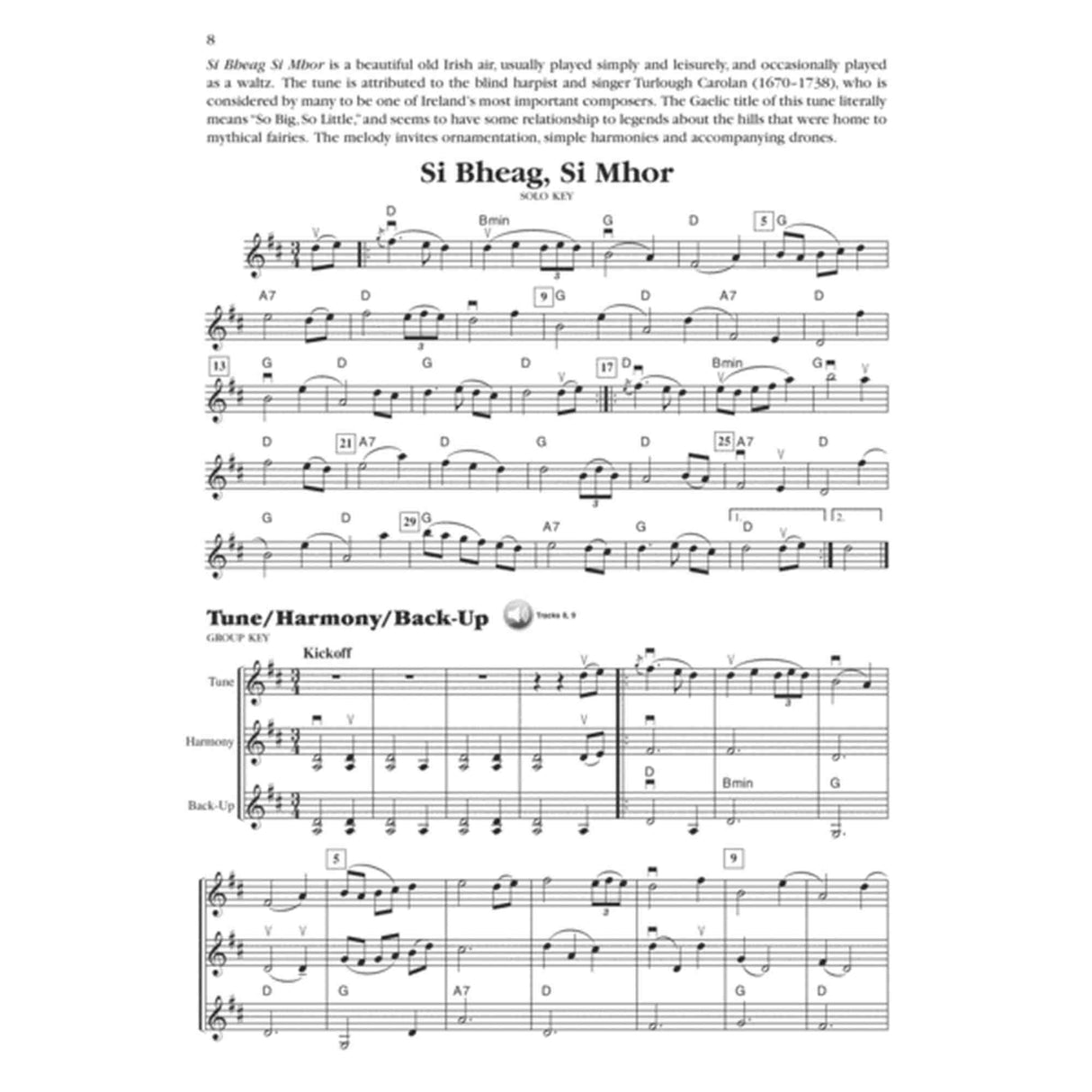 Violin Sheet music for a musical piece titled 'Si Bhéag, Si Mhor' with musical notation and text.