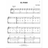 The image shows a page of sheet music for "El Paso" by Marty Robbins, featuring a piano/vocal arrangement in 3/4 time, marked "Moderately," with treble and bass clefs, melody, piano accompaniment, chord symbols (G7, C, Dm, F/A, C/G), and dynamic "mf." It includes multiple verses with lyrics referencing West Texas and a Mexican girl, numbered repeat endings, and is labeled page 37 of a songbook.