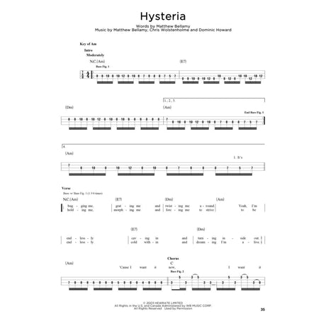 Sheet music for the song 'Hysteria' by The Smashing Pumpkins, featuring lyrics and guitar tablature.