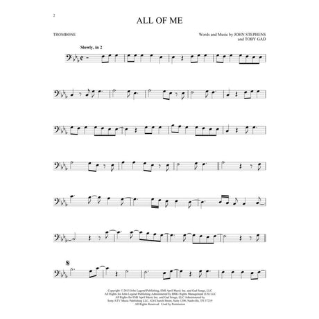 Trombone Sheet music for 'All of Me' by John Stephens and Terry Gad on a white background.