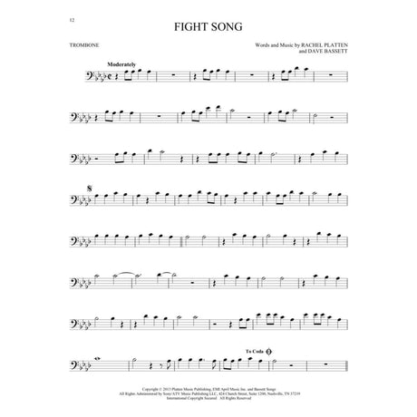 print music for 'Fight Song' by Rachel Platten and Dave Bassett, specifically for trombone.