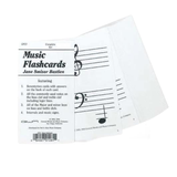 The image shows a set of **Music Flashcards** by Jane Smisor Bastien (model GP27), labeled "Complete Set." It includes 72 cards with answers on the back, covering notes on bass and treble clefs, major and minor keys, intervals, and music symbols. The cards and packaging are visible, featuring musical notation for teaching note recognition, music theory, and sight-reading skills.