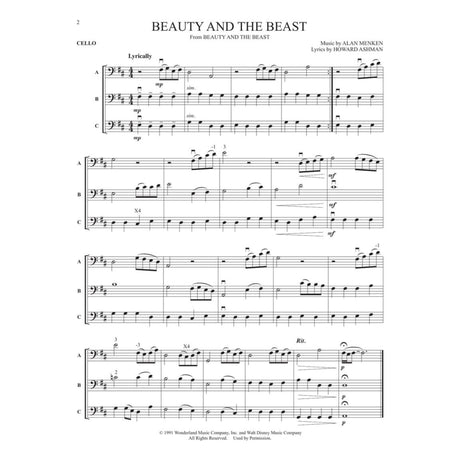 Sheet music for 'Beauty and the Beast' by Alan Menken and Howard Ashman, specifically for cello.