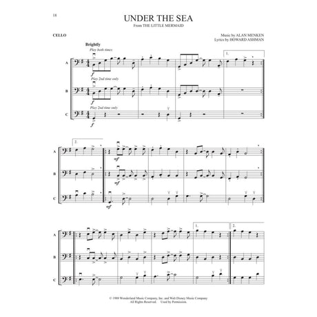 Sheet music for 'Under the Sea' from 'The Little Mermaid' with cello notation.